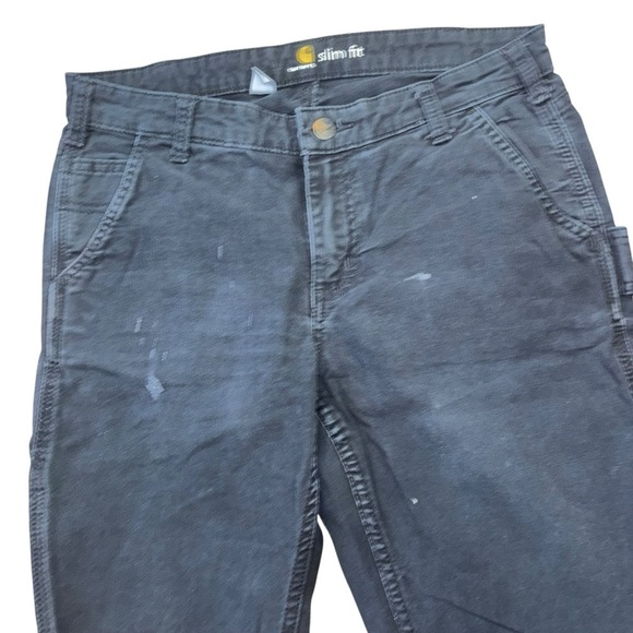 Carhartt Slim Fit Black Denim Women’s 5 Pocket Hammer Loop Work Jeans Distressed - Picture 12 of 12